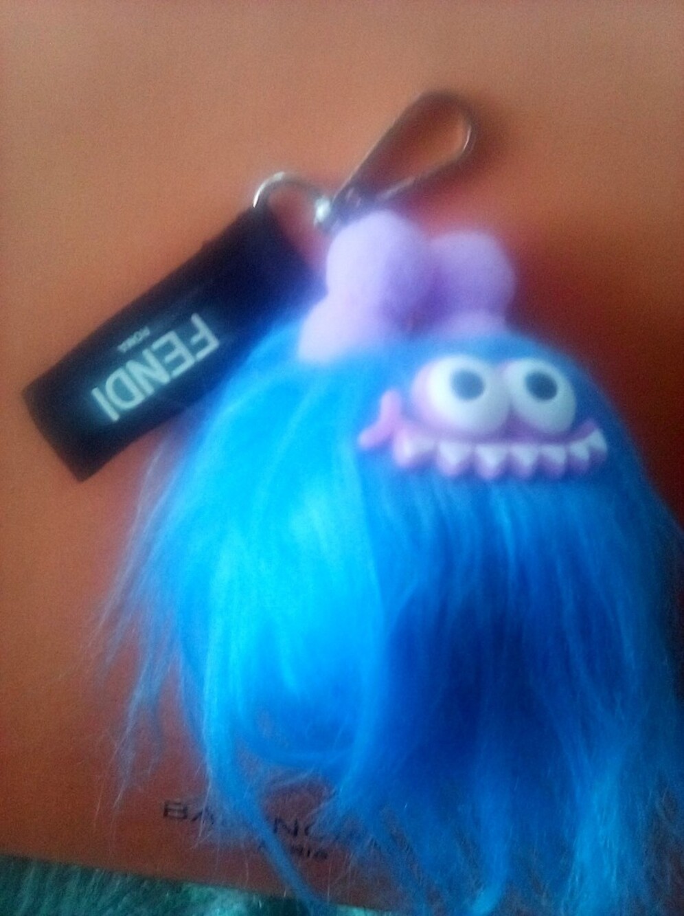 Fendi Ribbon Blue Monster Fur Bag Charm Keychain Designer Accessory - Picture 4 of 9